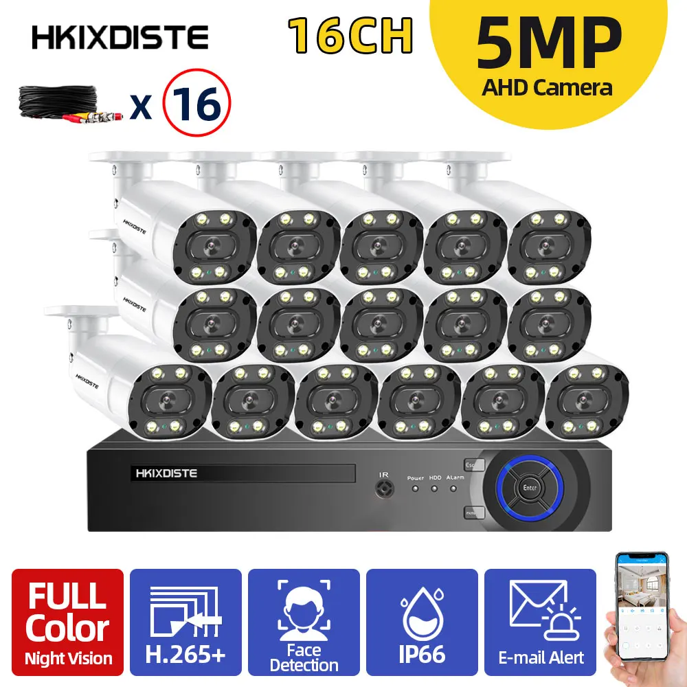 

H.265 HD 5MP DVR CCTV Camera Security System Kit 16CH Outdoor Color Night Vision Video Surveillance AHD Dome Camera System