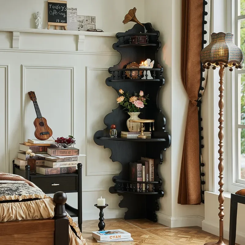 French Rococo Carved Corner Cabinet Beautiful 3D Wood Storage Unit Home Decorative Integrated Furniture for Living Room