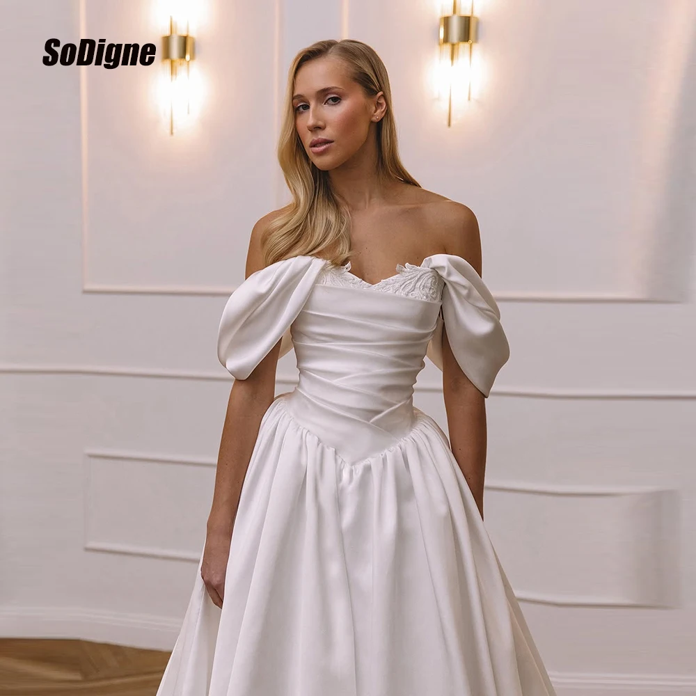SoDigne A-line Appliques Wedding Dresses Satin Off Shoulder Bridal Dress 2026 Long Bride Gown Vestidos De Novia Customized