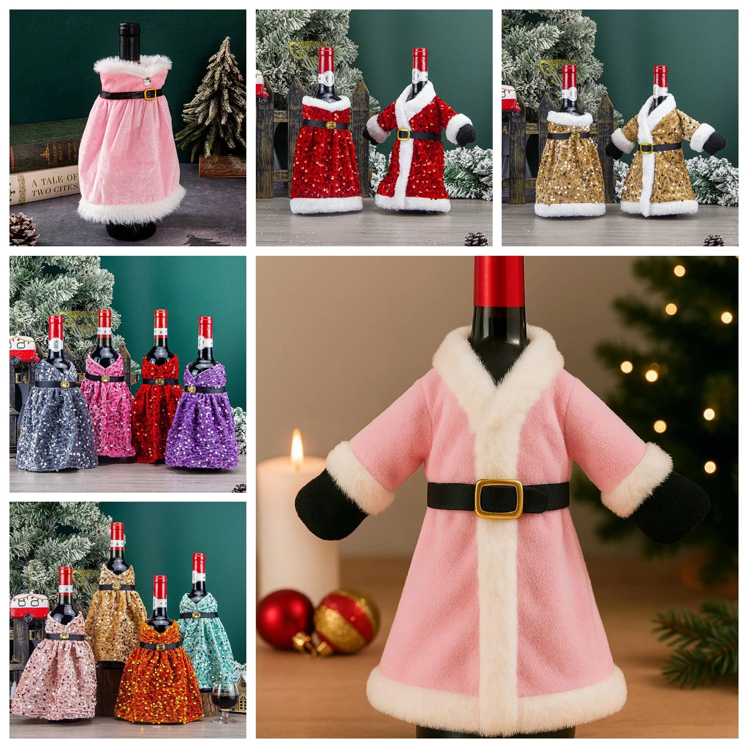 

Christmas Wine Bottle Covers Decoration Plush Xmas New Year Dining Table Decor Party Gift New Year 2025 Wine Accessory Set