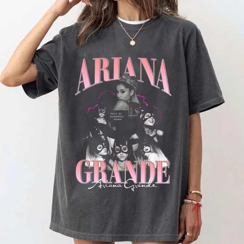 Vintage Ariana Grande T-shirt, Commemorating Her Musical Journey. Loose Men's and Women's T-shirts All Season Streetwear Y2k