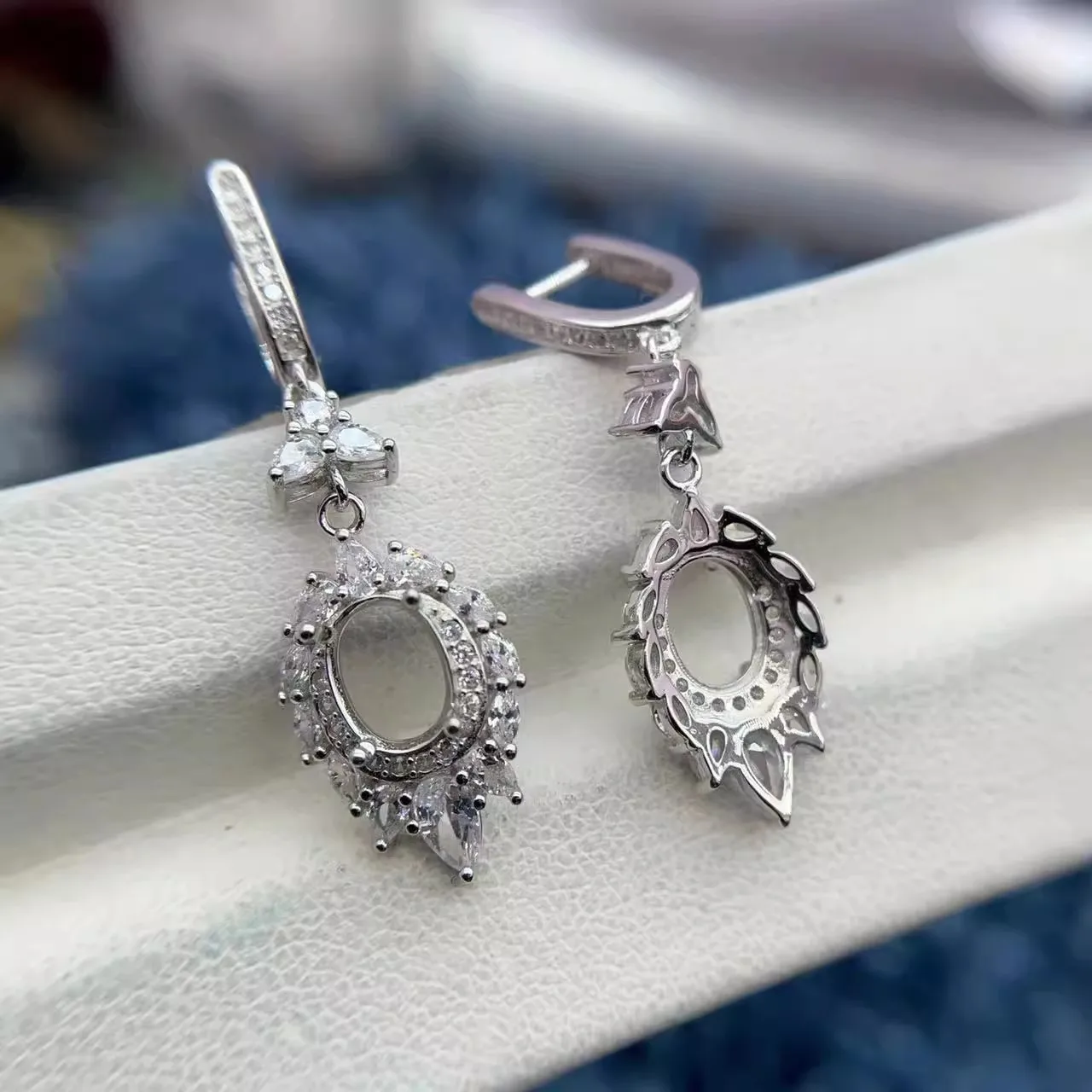 MeiBaPJ Inlay 6*8mm Oval Stone S925 Sterling Silver DIY Empty Earrings Holder for Women Fine Fashion Charm Weddings Jewelry