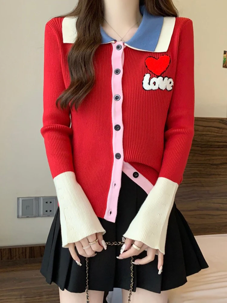 

New Year Red Color Blo Long Sve Knitted Sweater Women's Spring Faion Slimming Age Defng Open Cardigan Casual Sle