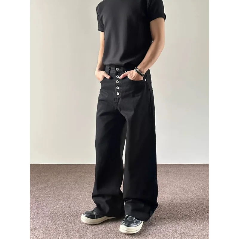 

Men's Jeans Black Baggy Denim Pants American Style Rivet Five Button Pocket Loose Fit Streetwear Man Pants