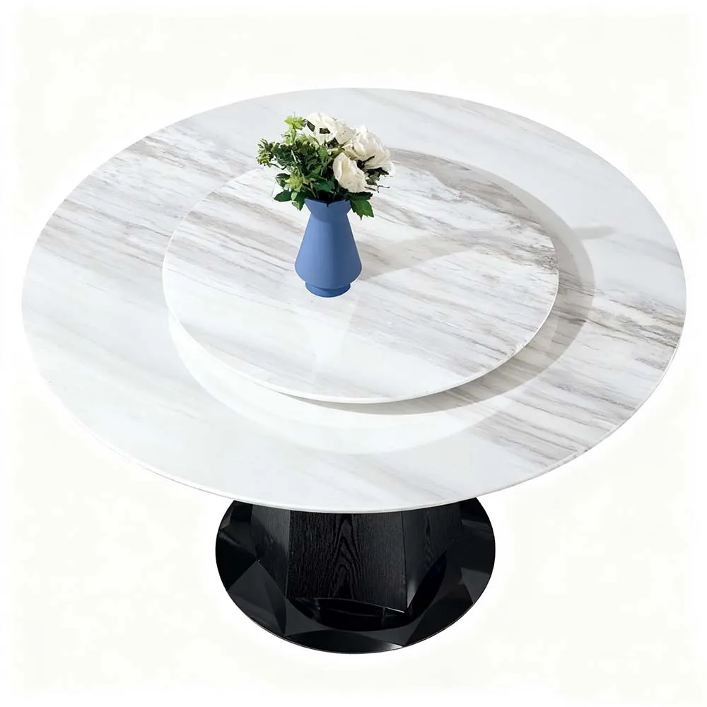 Marble Slab Round Lazy Susan Dining Table and Chair Set Modern Minimalist Furniture for Small Apartment Living Room Dining Table