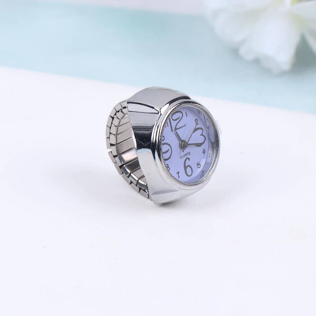 2Pcs Couple Ring Watches Distinctive Mini Finger Watches Big Number Display for Outdoor Wedding Travel Gift Use