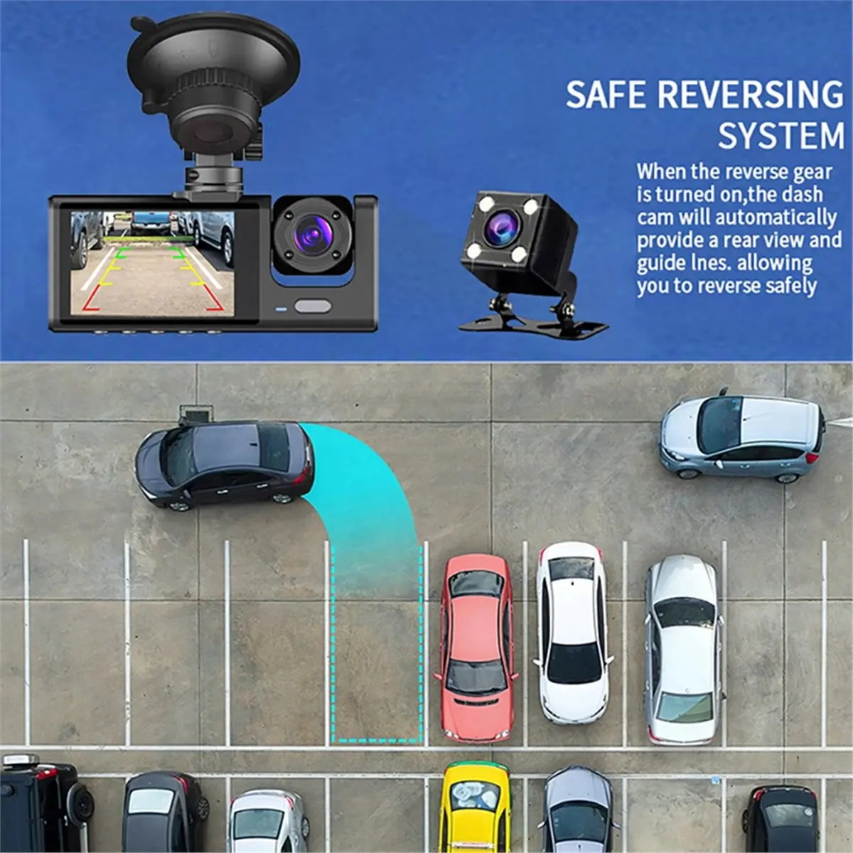 giftnew 3 Channel WIFI APP Car DVR 1080P Dash Cam for Cars Dual Len Car Recording Camera with Rear View Camera Car Accessory