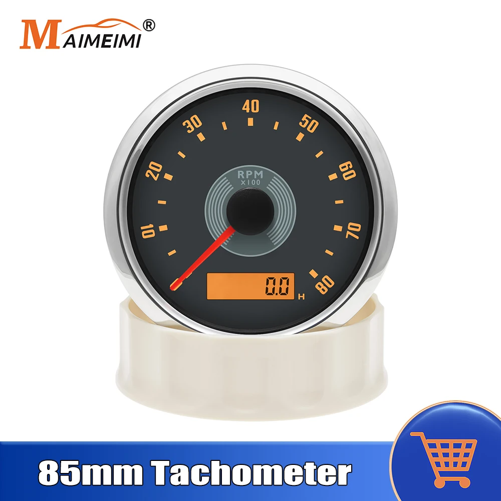 

Тахометр 85 мм 0-8000 об/мин с красной/желтой светодиодной подсветкой, тахометр для 1-8 цилиндрового двигателя 12 В 24 В, автомобильные аксессуары