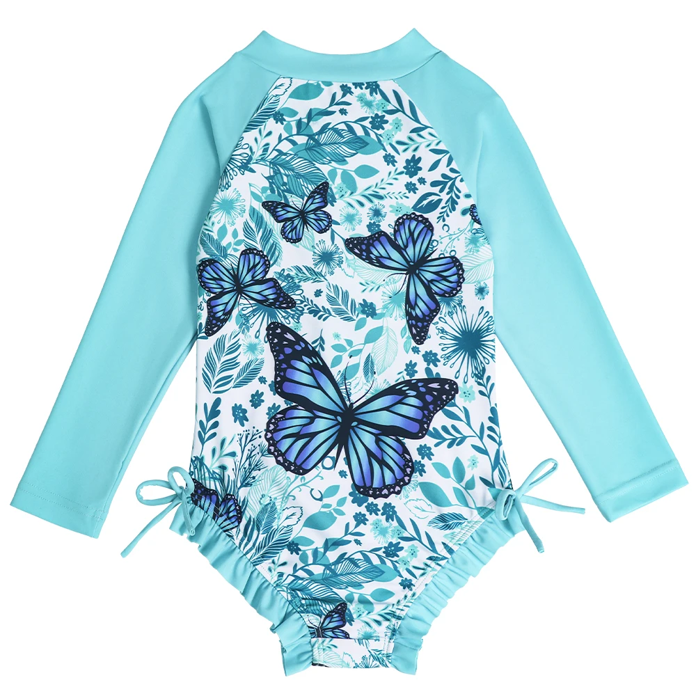 Swimming Costumes for Girls Long Sleeve Butterfly Design Swimsuit Hawaiian Bathing Suit Kids One Piece Quick Dry Swimwear