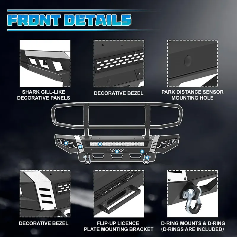 Dynamic Car Exterior Trim Shark Gill Side wings Range Bumper Tube Bull bar for Ford Pickup F250 F350 F150