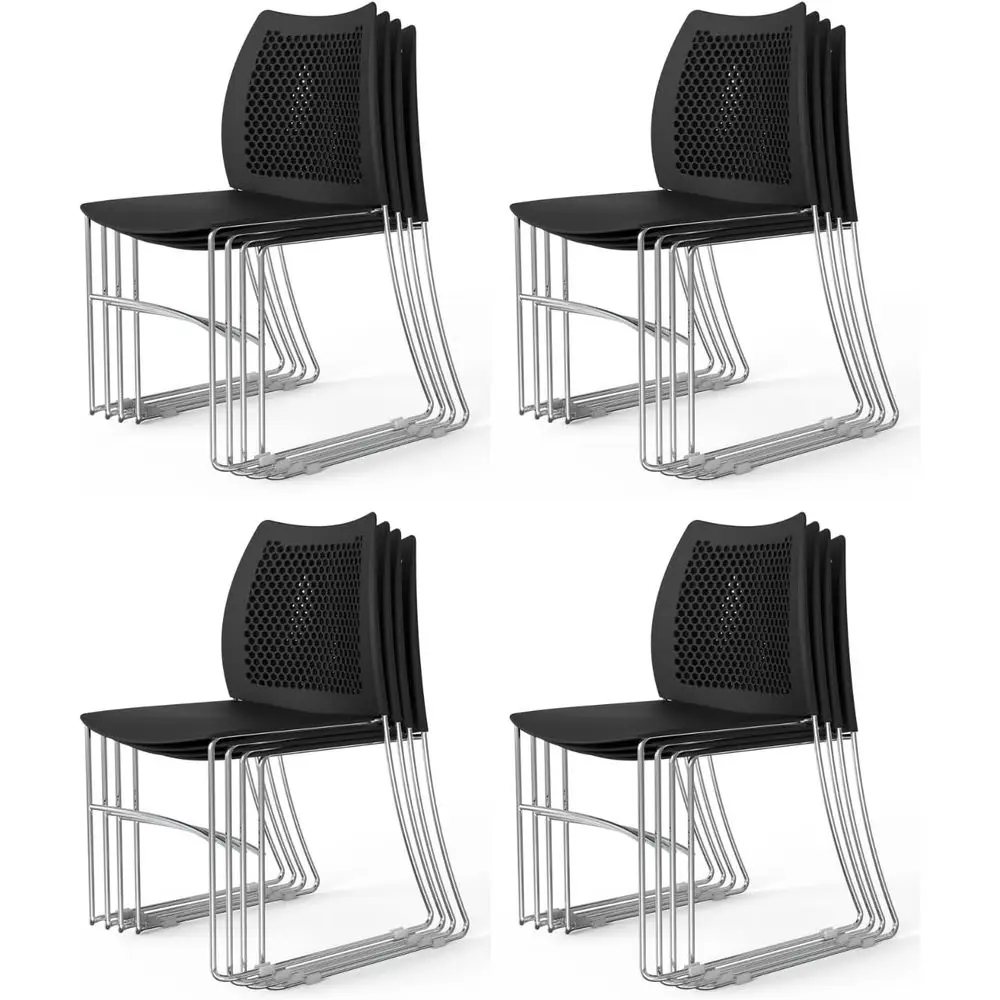 

Штабелируемый набор офисных стульев из 12 предметов с металлическим основанием для саней, эргономичный дизайн, идеально подходит для комнат ожидания и площадок, черный