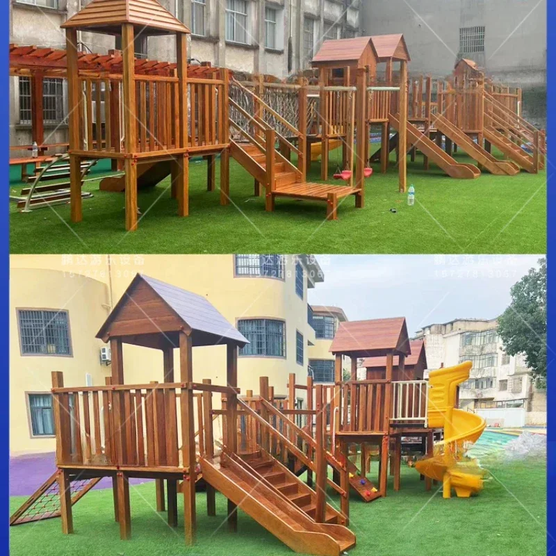 Kindergarten Large Solid  Slide Children's Outdoor Wooden Amusement Equipment Drill Cage Jungle Gym Climbing Frame Combination