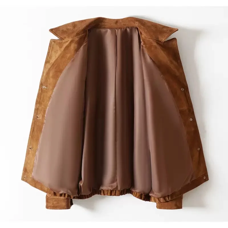 Giacca in pelle di agnello naturale per donna 100% vera pelle scamosciata tasche retrò marrone cappotto da donna maniche lunghe Chaquetas Mujer
