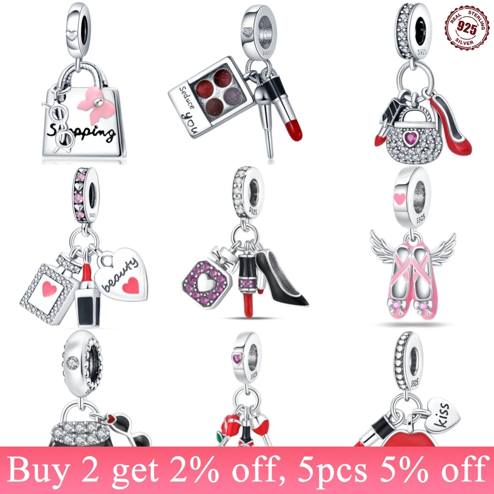 925 Ayar Gümüş Ruj Yüksek Topuklu Tanrıçalara Özel Charms Boncuk Fit Orijinal Giyim Bilezikler DIY S925 Takı Hediye