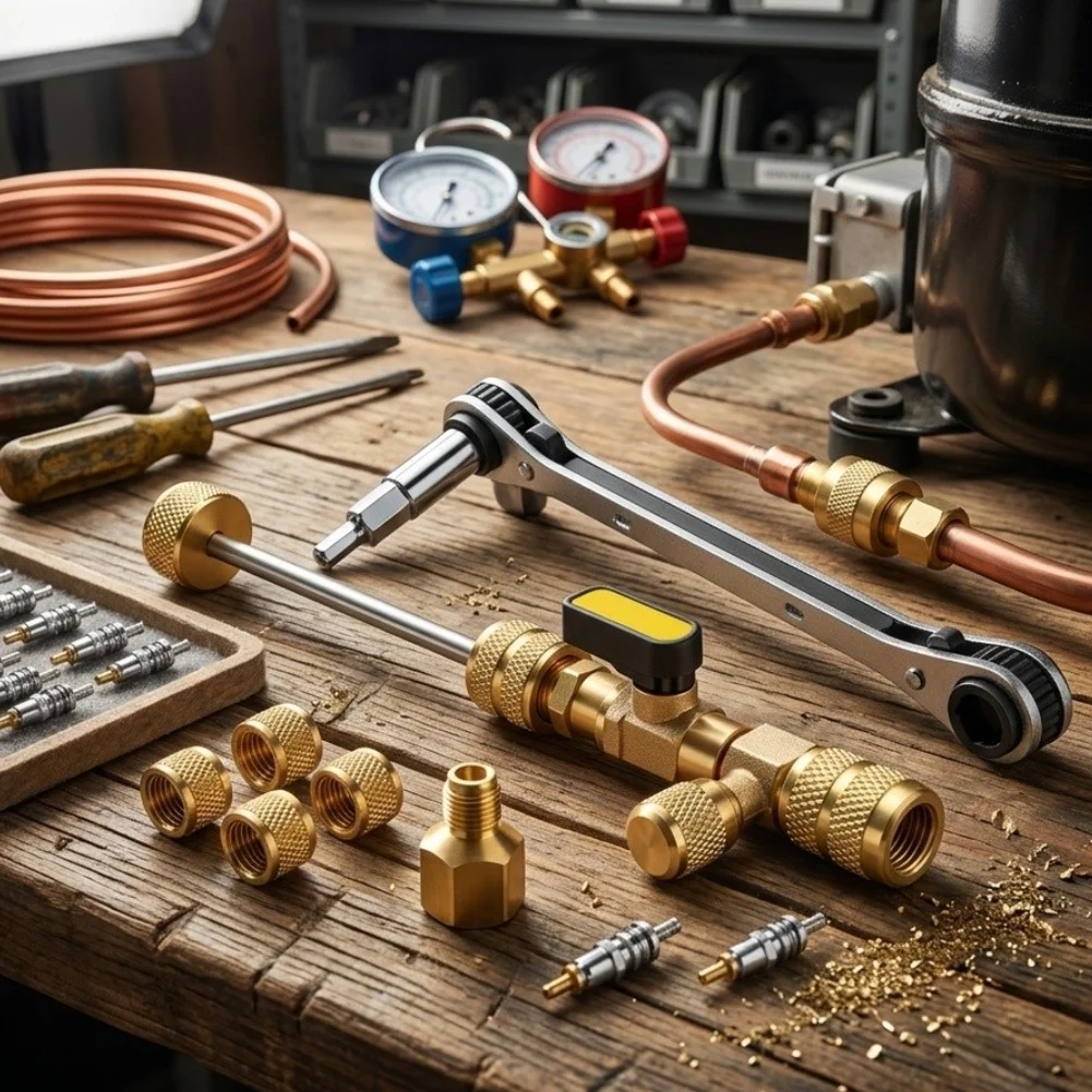 For HVAC Valve Core Removal Tool Compatible with R22 R410A R134A and Air Conditioning Systems Brass Construction