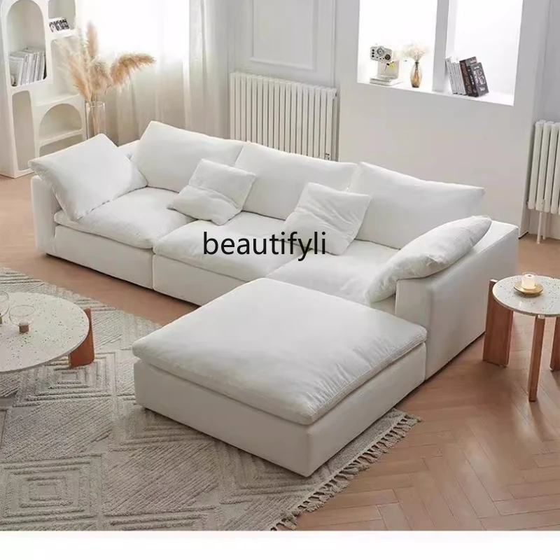

Vacuum Compression Sofa French Cream Style Living Room Small Apartment Straight Cotton Linen Fabric Sofa