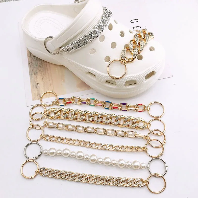 1pcs Acrylic Rhinestone Beaded Chain Shoe Charms DIY Decorations Bling Crystal Link Accessories For Women Clog Sandals Ornament