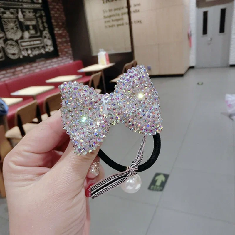 Fashion Crystal Bow Elastic Hair Band Luxury Pearl Rhinestone Jewelry Hair Rubber Bands Rope Headbands Women Hair Accessories