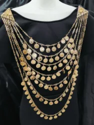 New Algerian Bridal Jewelry Multi Chain Full Handmade Coin Large Necklace Head Chest Chain Arab Wedding Dress Body Jewelry