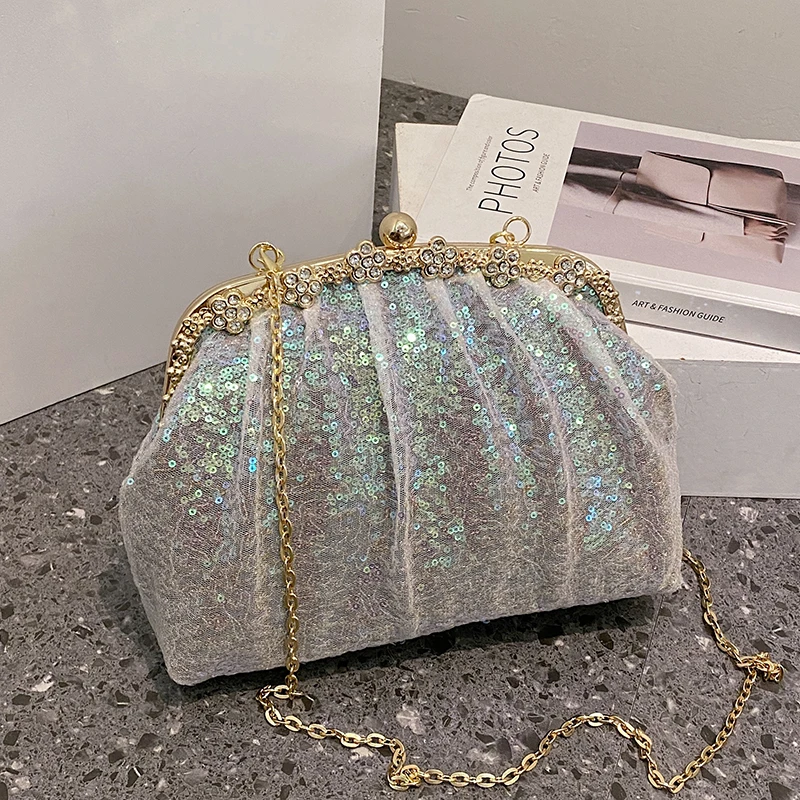 Fashion Women Bag Evening Clutch Bag Diamond Sequin Wedding Clutch Purse and Handbag Party Banquet Chain Shoulder Messenger Bag