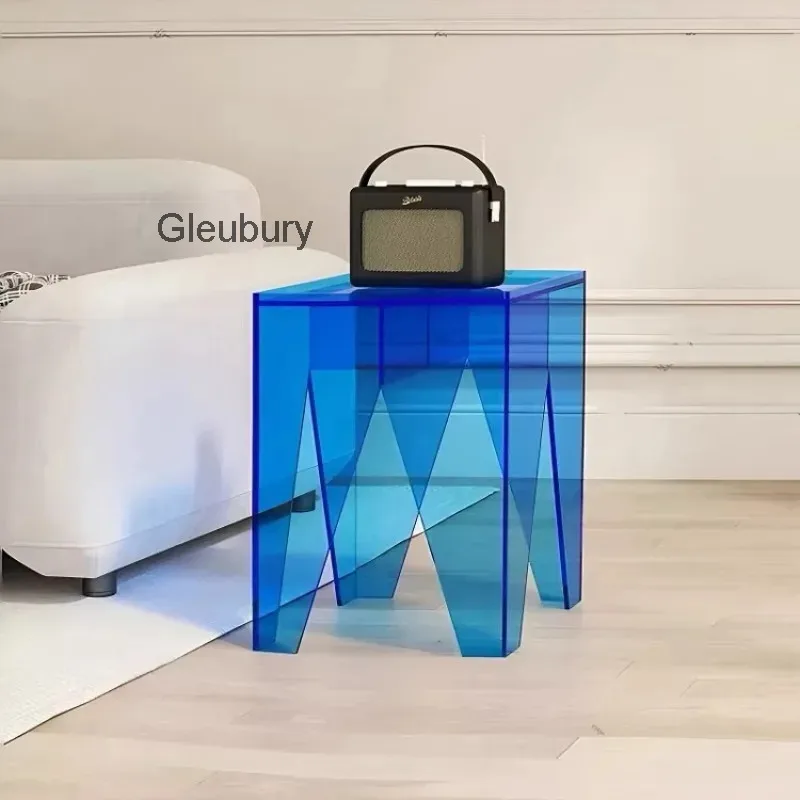 Modern Acrylic Accent Table Geometric Triangular Cutout Panels & Sleek Square Frame Side Table for Living Room, Bedroom Decor