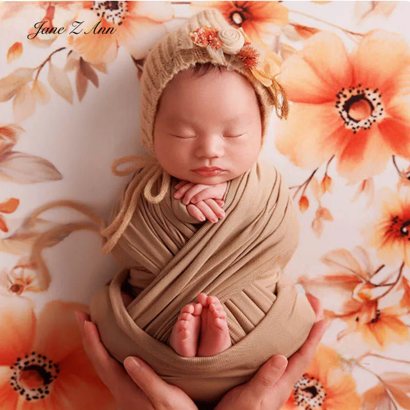 Newborn Photography Props floral headband bonnet Stretch Wrap Photo Set Baby Girl Shoot Prop autumn theme Studio Accessories