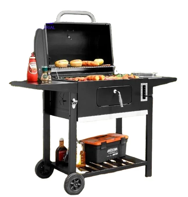 BBQ Outdoor Picnic Folding Charcoal grill With Small Barrel Smoker Grill