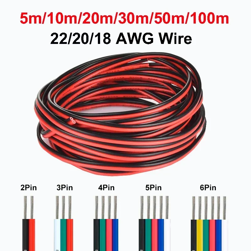 2/3/4/5/6pin LED Cable Electrical Wire 22 20 18 AWG LED Strip Extension Cables For RGB RGBW WS2812B COB Light Bar JST Connector