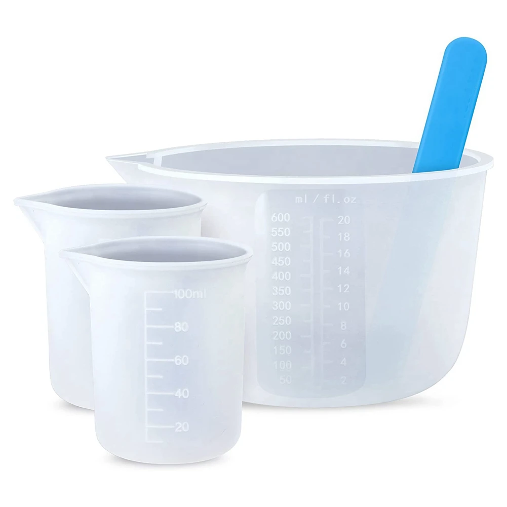 2026 New 600Ml/20Oz Resin Mixing Cups, 2 Piece 100Ml Measuring Cups, Silicone Stirring Stick, Epoxy Mixing Kit