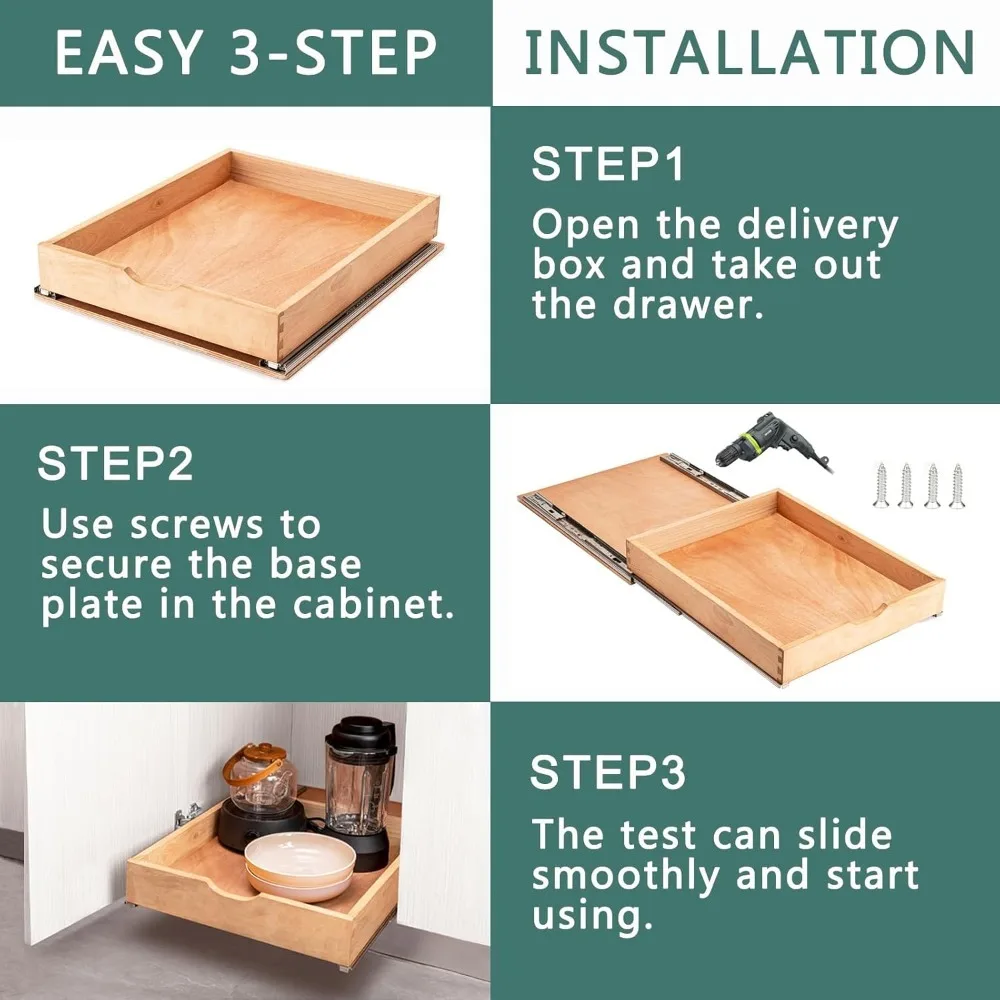 منظم درج خزانة قابل للسحب مجمع بالكامل مع شرائح إغلاق ناعمة سهلة التركيب بنفسك 21 وات × 21 دي