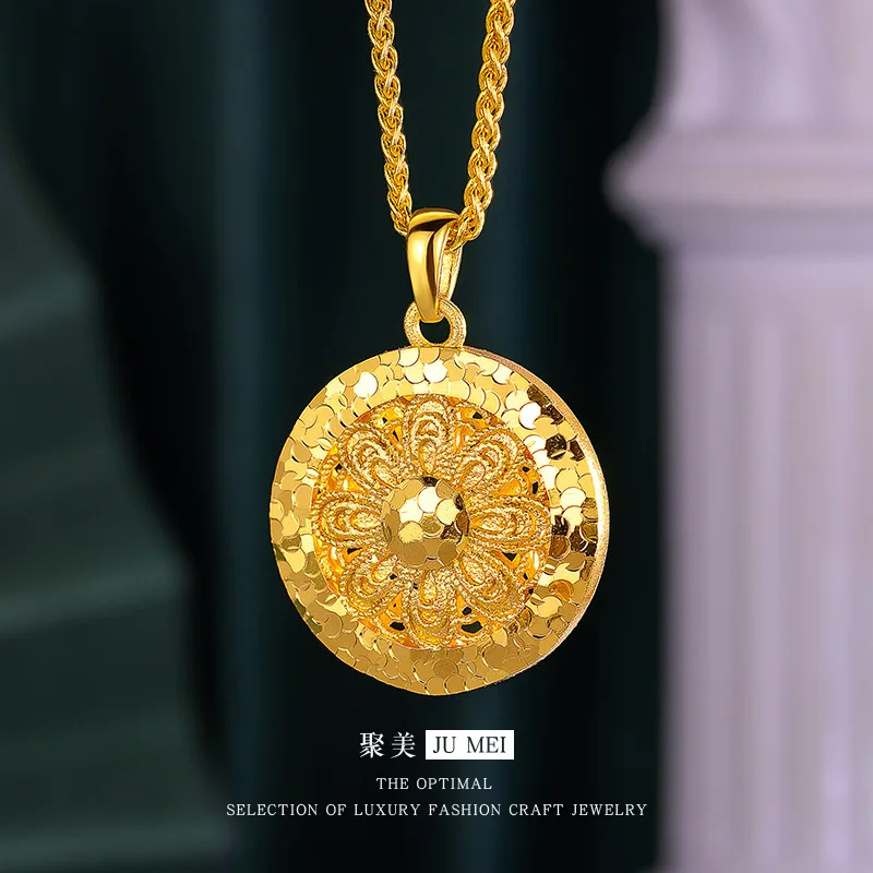 

Luxury 24K 9999 Pure Gold real gold Obsidian Compasses Pendant Pestle Sunflower Pendant Collarbone Necklace