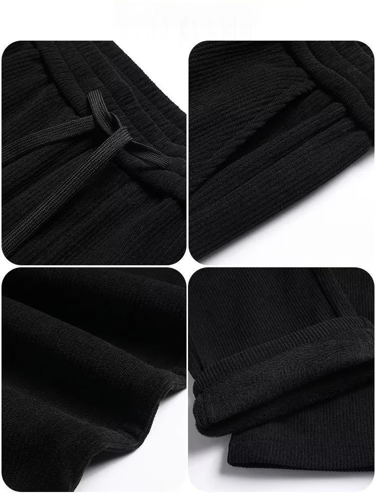 

Men's Fce Lined Thiened Long Pants Autumn Winter Corduroy Casual Loose Sports Trousers Youth Trendy Bla Straight Leg P...