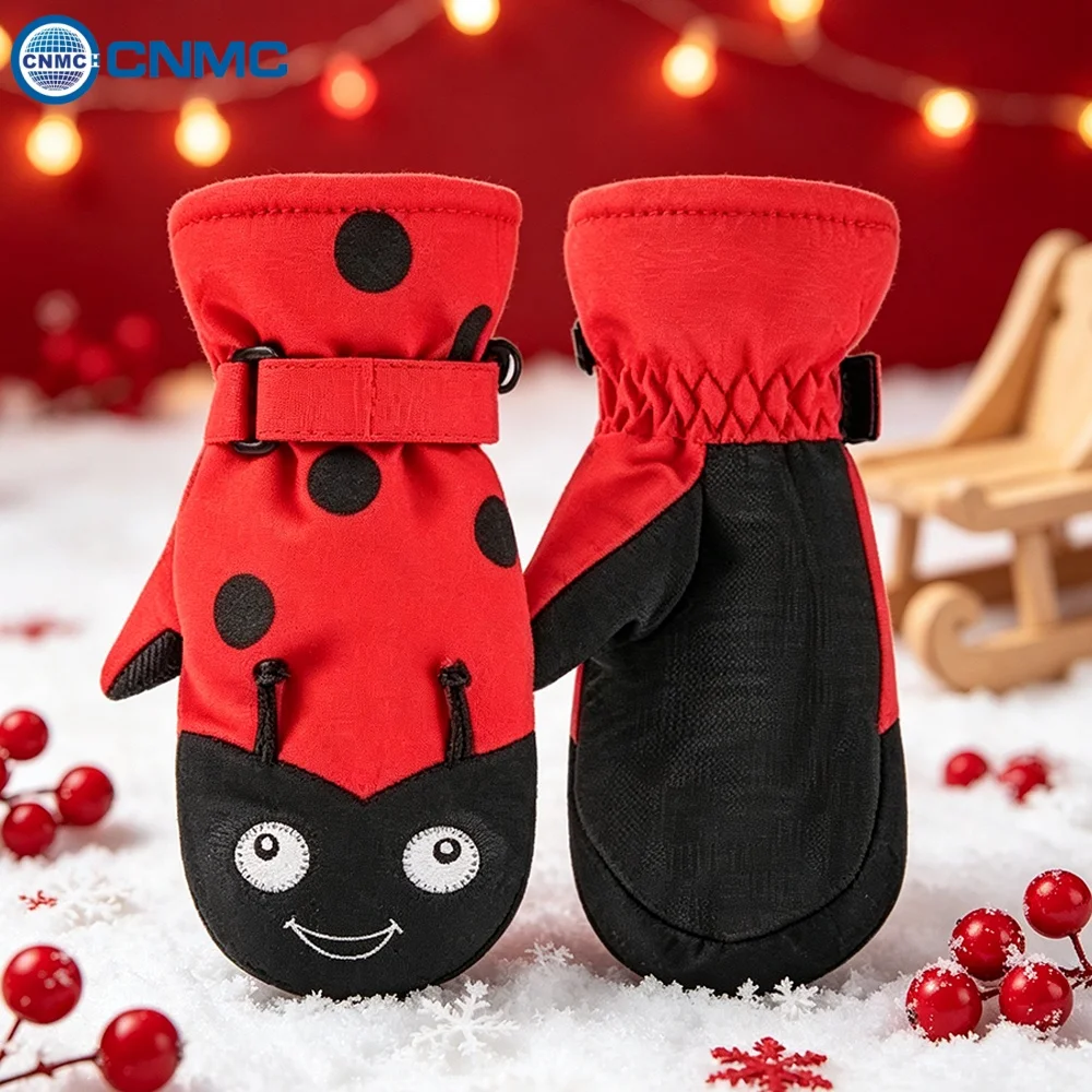 Kids Winter Mittens Thick Fleece Lining Water Repellent Anti Slip Grip Lovely Animal Design For Snow Games Daily Outdoor Use