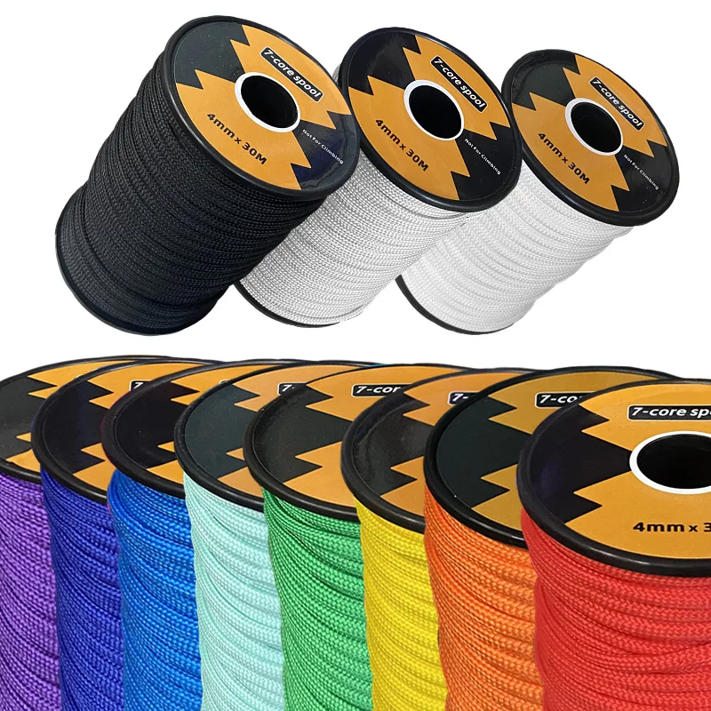 30m 4mm 7 Core Rope for Practical Use in Outdoor Adventures with Pre-Wound Reel for Quick for access and Reduced Line Twist