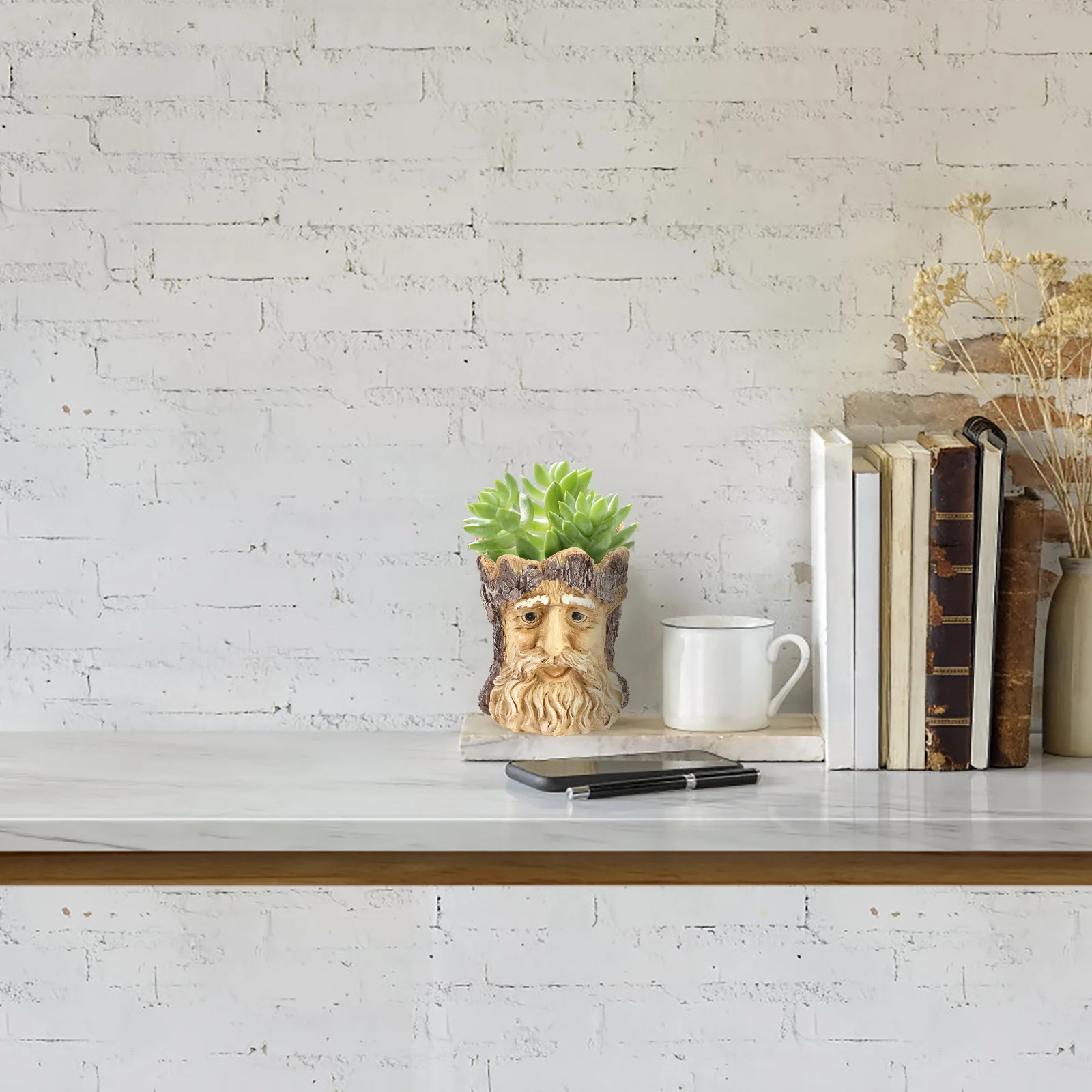 

1Pcs Cartoon Head Green Plant Resin Flowerpot Adorable Decorative Succulent Holder Desktop Home Decoration Flower Jar