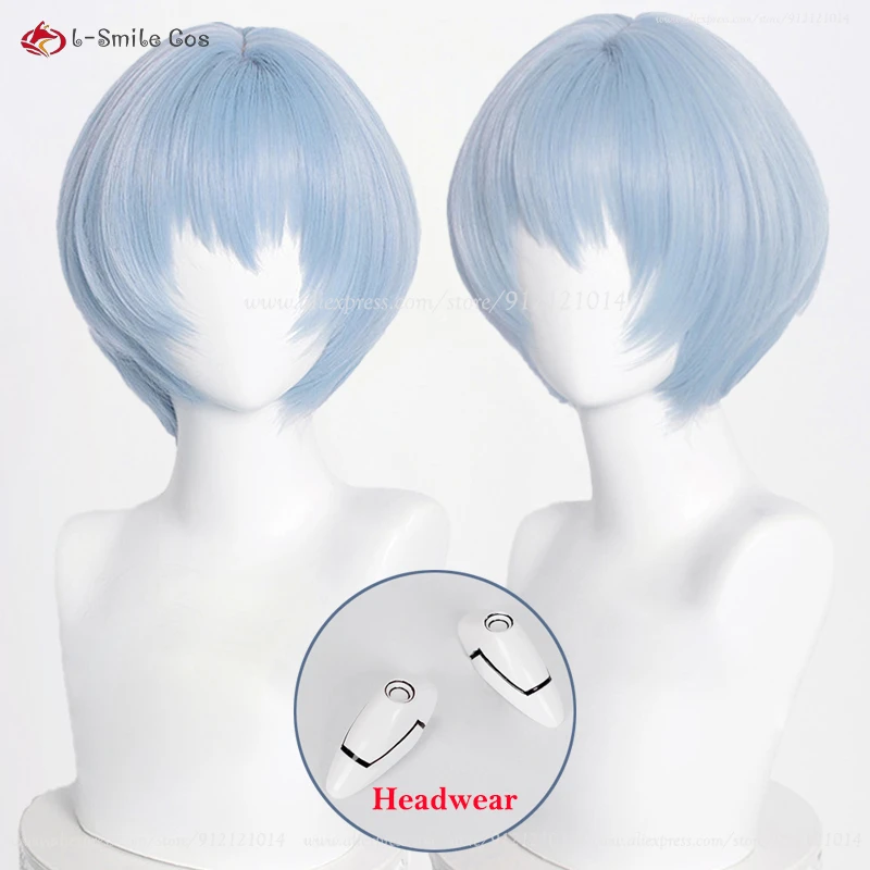 Long Ayanami Rei Cosplay Peruca, Anime EVA, Ciano Azul Cabelo Encaracolado, Resistente Ao Calor, Perucas de Festa de Halloween, Peruca Cap, Alta Qualidade, 100cm