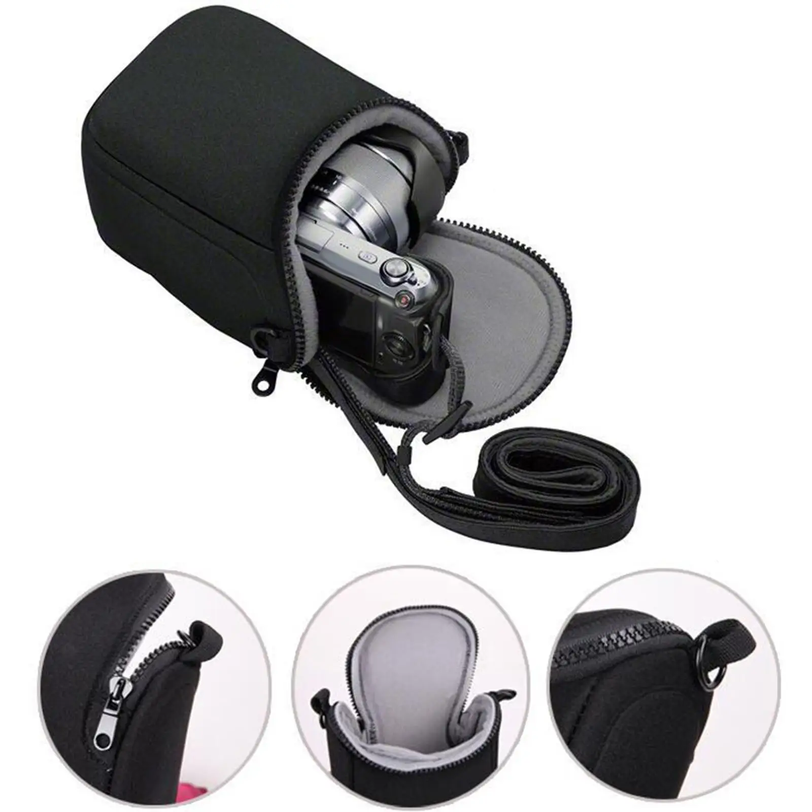 Neoprene Camera Case with Zipper Multi Pocket Organizer Waterproof Lightweight Pouch for DSLR Mirrorless Camera Lens Accessories