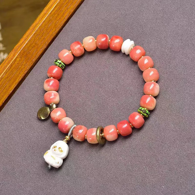 

Natural Half-Blood Camel Bone Barrel BeadBracelet Tibetan-Style Glass White Agate TurquoiseCultural ArtifactPrayer Bead Bracelet