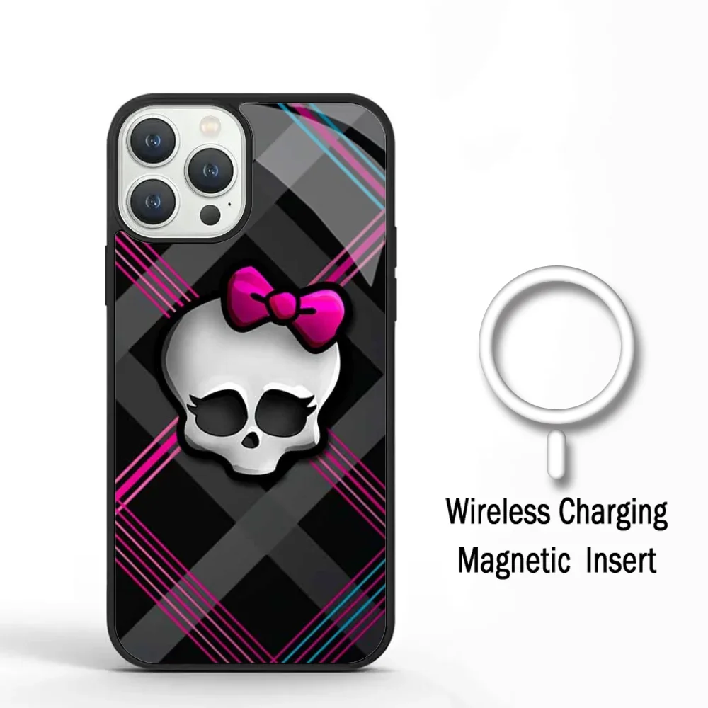 M-Monster Cartoon H-High Phone Case For IPhone 11 12 13 14 15 Plus Pro Max Mirror Acrylic For Magsafe Wireless Charging