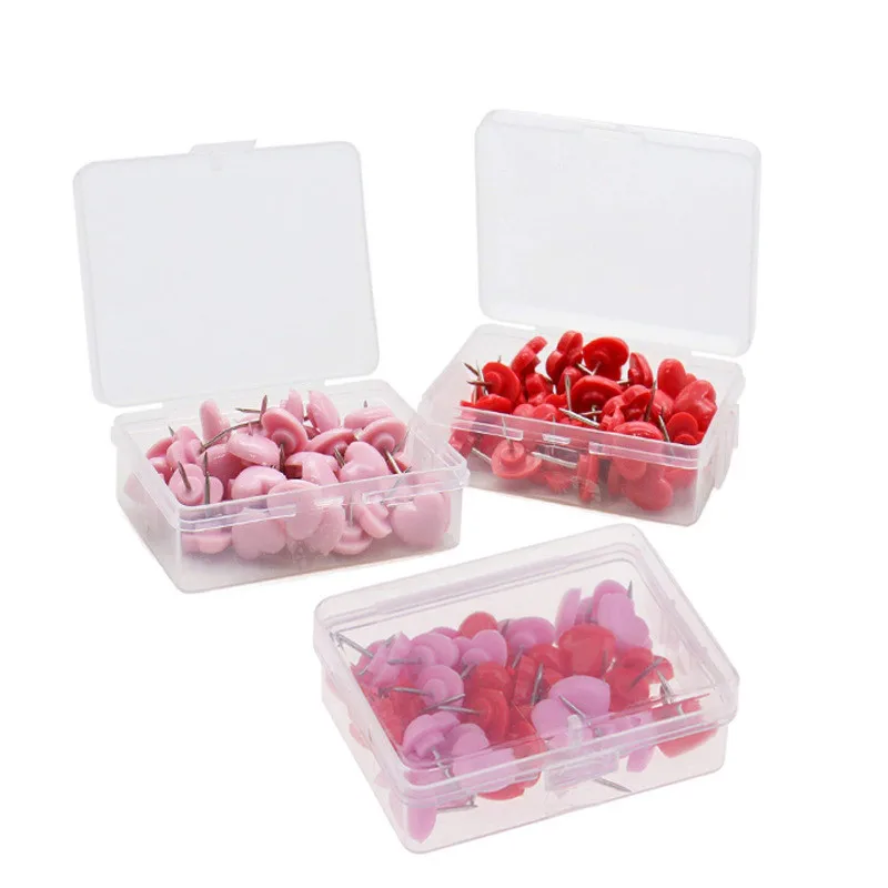1 Pcs New Heart Shape 50pcs Plastic Quality Cork Board Safety Colored Push Pins Thumb Tack Office School Accessories Supplies