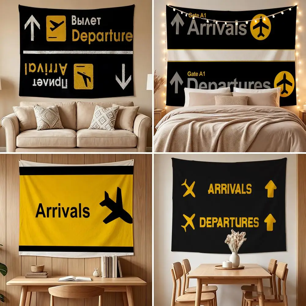 Arrivals & Departures Tapestry Custom Living Bedroom Party Dormitory Interior Wall Bohemian Decoration Attached Clip