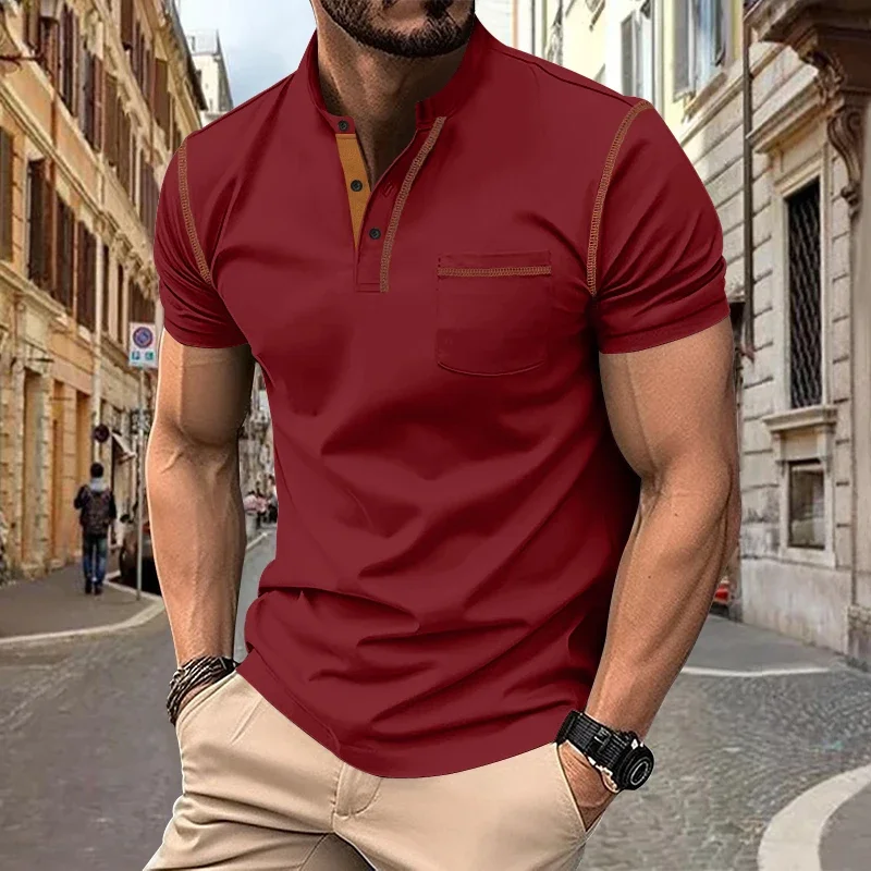 Summer fashion cross-border European and American men's stand-up collar casual polo shirt men's polo wear top