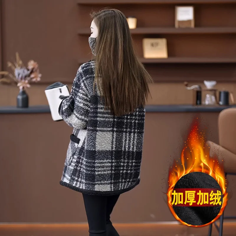 

Новинка 2023 года, утепленное шерстяное пальто на флисовой подкладке, женский двубортный шерстяной пиджак, свободные теплые осенне-зимние куртки, топ