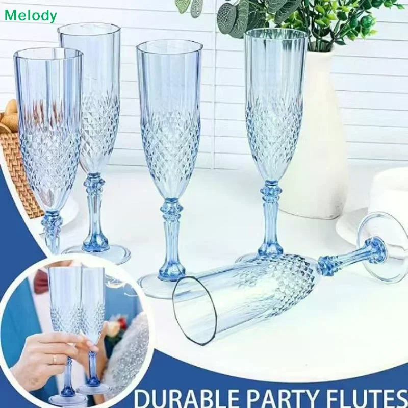 ♥Light Blue Crystal Champagne Flutes - Textured Stemmed Glassware for Wedding, Party & Home Bar