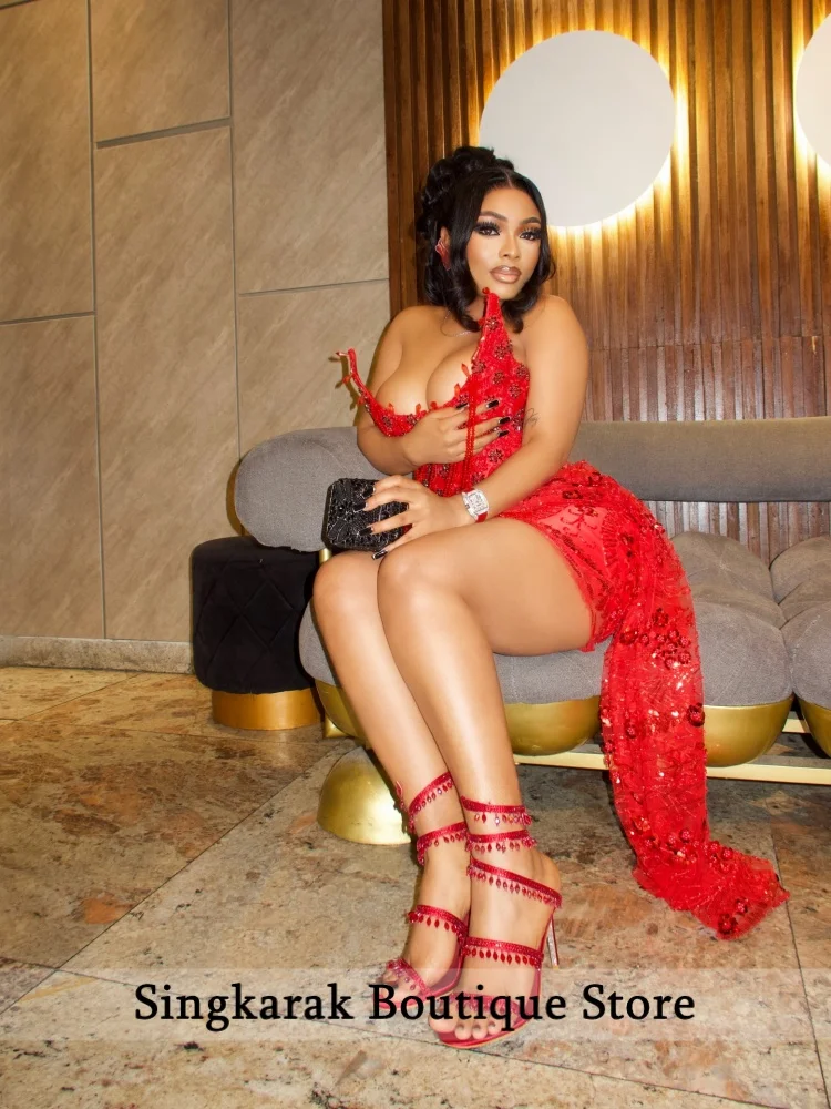 Luxury Red Prom Dress 2026 Black Girl Beading Tassels Birthday Party Mini Cocktail Senior Homecoming Party Dresses Customized