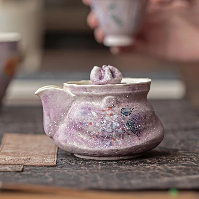 

Creative Hand-painted Hydrangea Hand-held Teapot Exquisite Tea Brewing Pot Lid Bowl Tea Cup High-end Household Tea Set, Gift Box