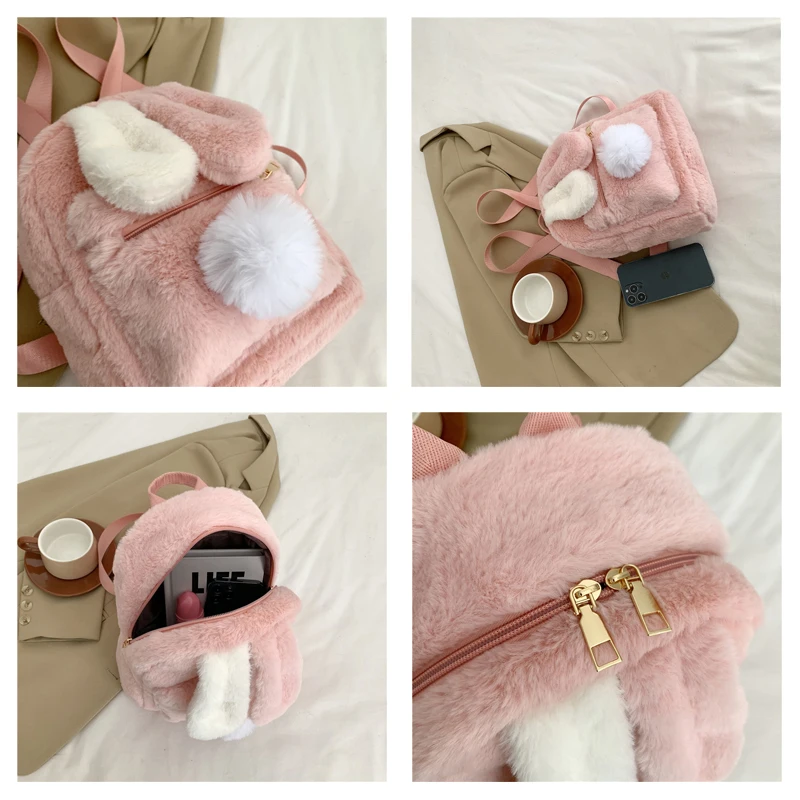 Rabbit Plush Backpack Women Furry Mini Knapsack display picture 2