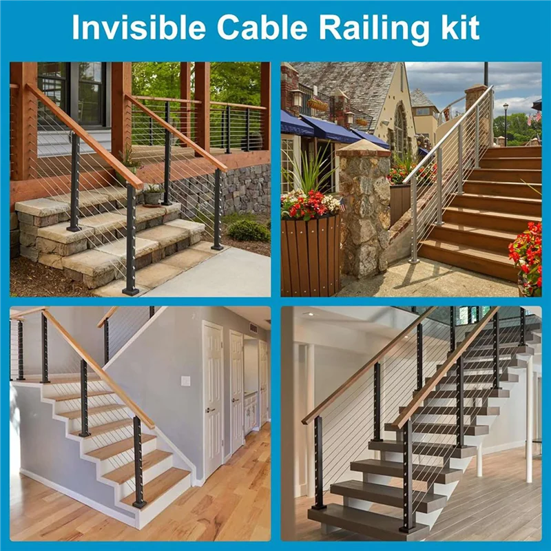 B84B-60Pack Invisible Cable Railing Kit,Sst316swage Tensioner And Terminal  For Cable Railing,For Wood/Level/Stair Post