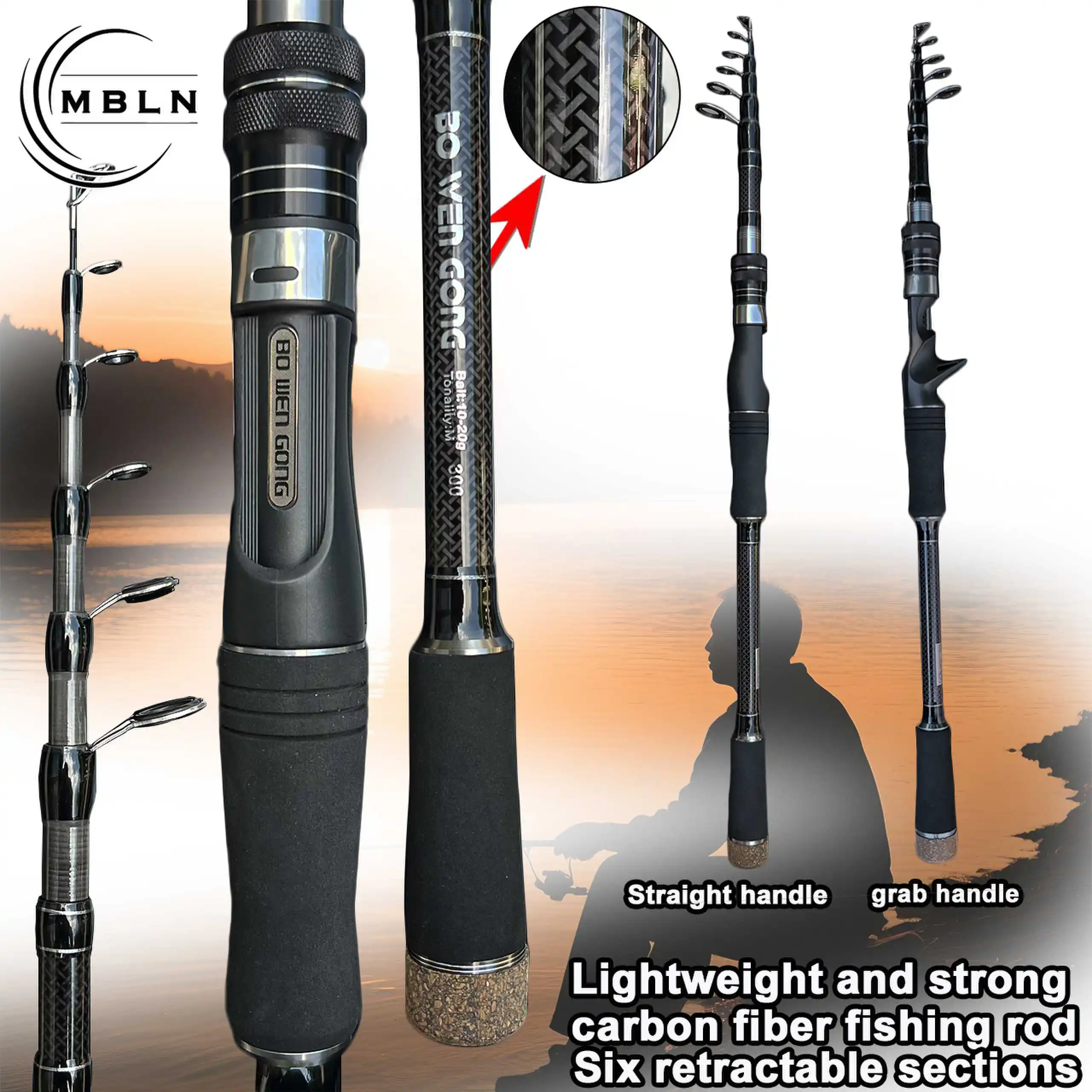 

Карбоновая телескопическая спиннинговая удочка MBLN, 1 шт., сверхлегкая жесткая и короткая секция, портативная складная удочка
