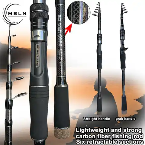 1PC MBLN Carbon Telescopic Spinning Rod, Ultralight Hard & Short-Section, Portable Collapsible Fishing Rod